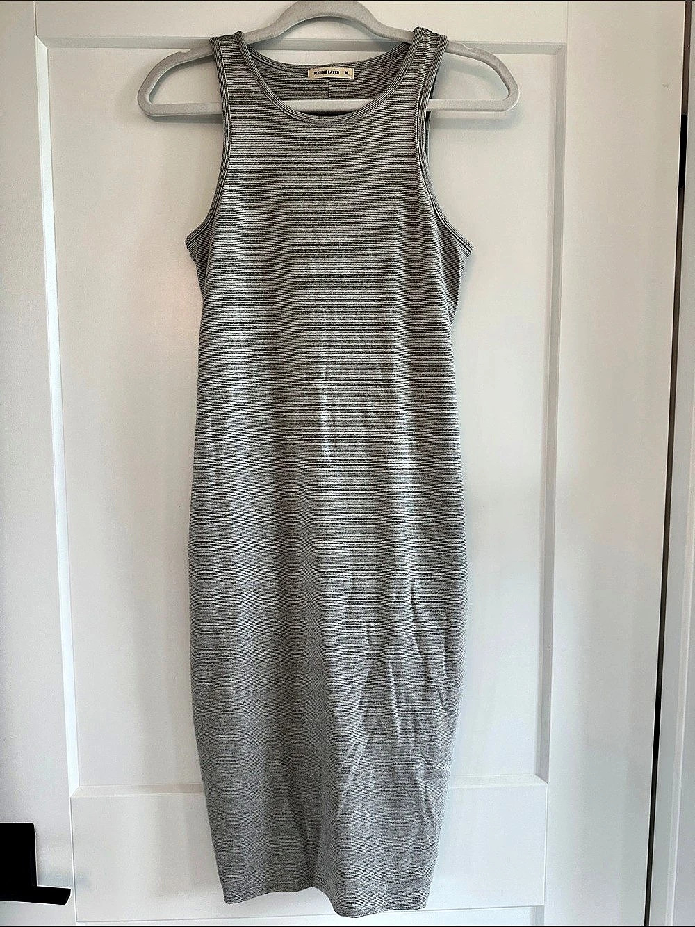 Marine Layer Lexi Rib Daytime Midi Dress Gray & White Medium